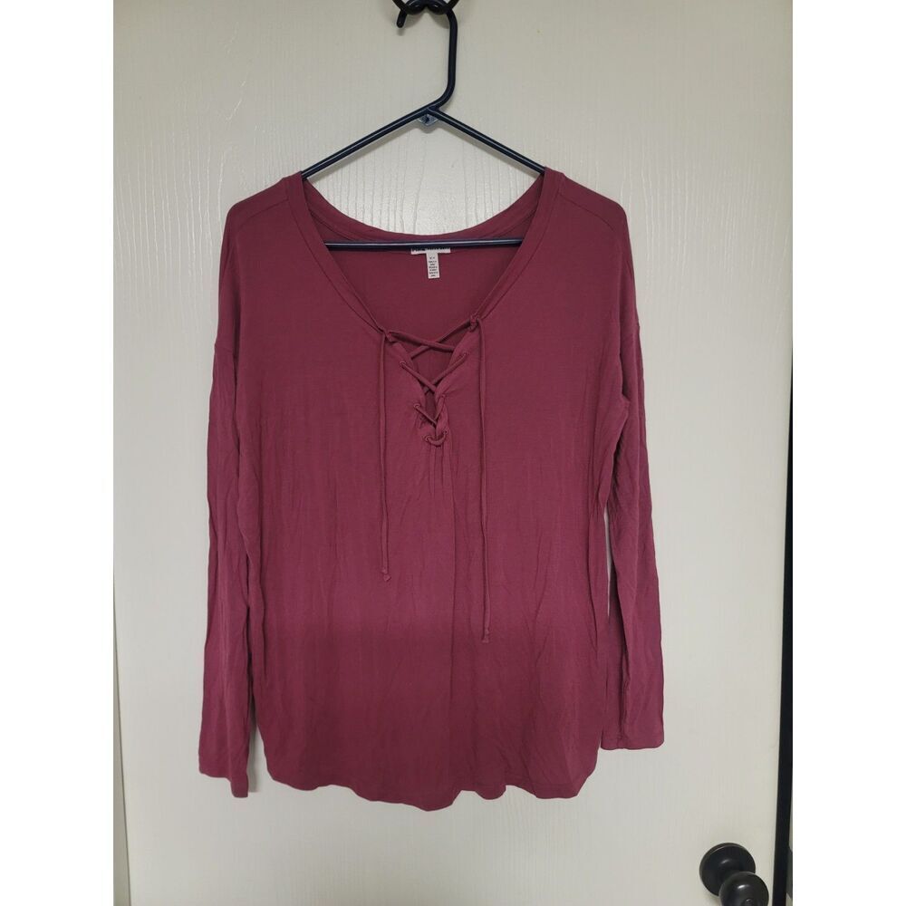⭐️ Womens PINK super soft long sleeve shirt v neck drawstring front - size s